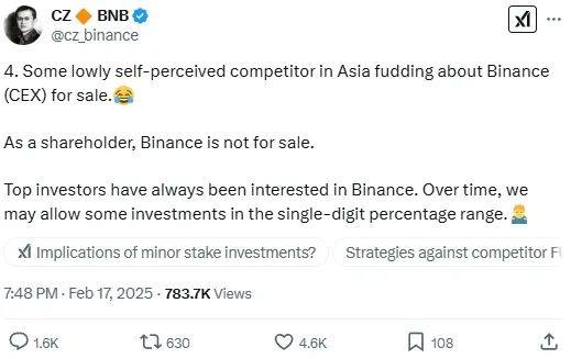 binance易主传闻四起！赵长鹏紧急回应，最大加密交易所出售风波引关注